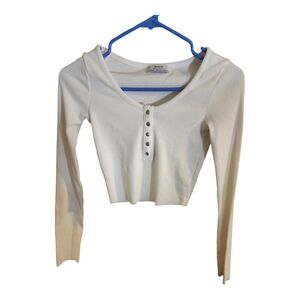 Beeshka Long Sleeve White Crop Top Shirt Size XS